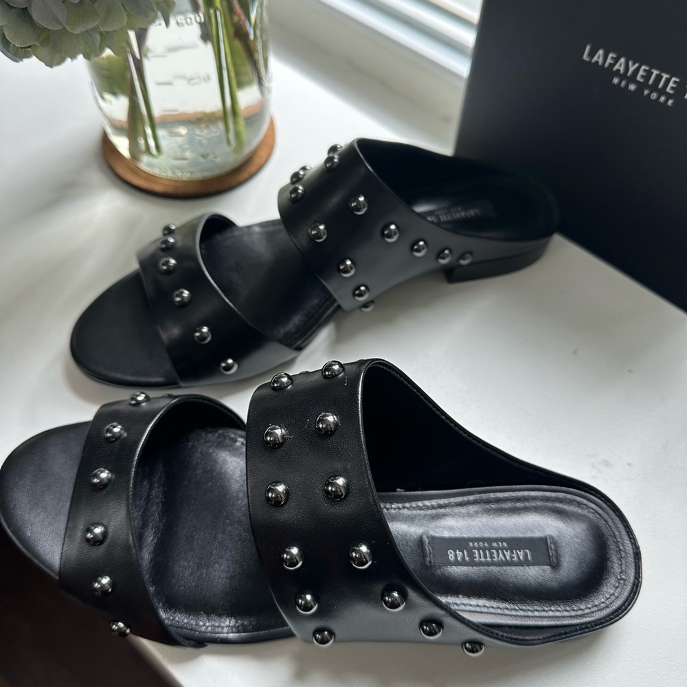 Lafayette 148 Black Studded Sandals
